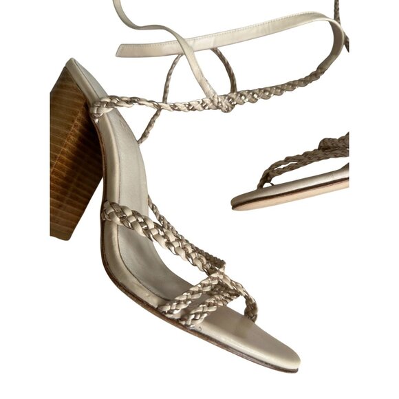 RAYE Gold Beige Braided Leather Laceup Heels Sandals Size 8 - Picture 3 of 11